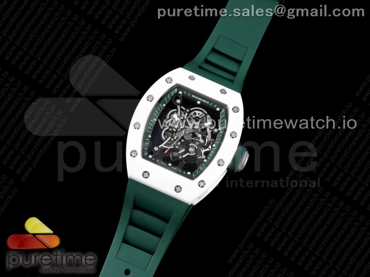 KV공장 V3 리차드밀 RM055 화이트세라믹 스켈레톤다이얼 그린 그린러버 / RM055 White Ceramic KVF Best Edition Skeleton Dial Green on Green Rubber Strap MIYOTA8215 V3