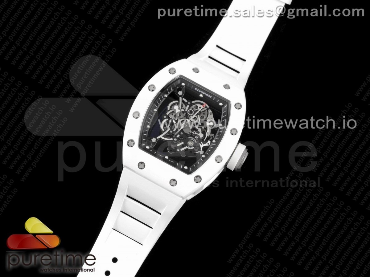 KV공장 V3 리차드밀 RM055 화이트세라믹 스켈레톤다이얼 그레이 화이트러버 / RM055 White Ceramic KVF Best Edition Skeleton Dial White on White Rubber Strap MIYOTA8215 V3