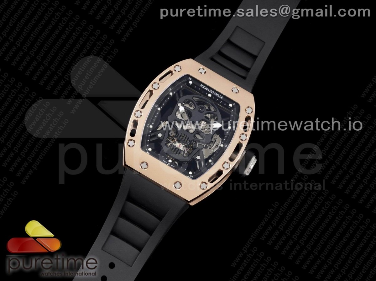 JB공장 리차드밀 RM052 세라믹 리얼 투어빌론 스켈레톤다이얼 블랙러버 로즈골드 /RM052 Skull RG Real Tourbillon JBF 11 Best Edition Black Skull Dial on Black Rubber Strap