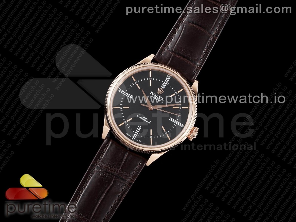 KZ공장 롤렉스 셀리니 로만 블랙다이얼 브라운가죽 로즈골드 / Cellini RG KZF 11 Best Edition Black Dial on Brown Leather Strap SA3132