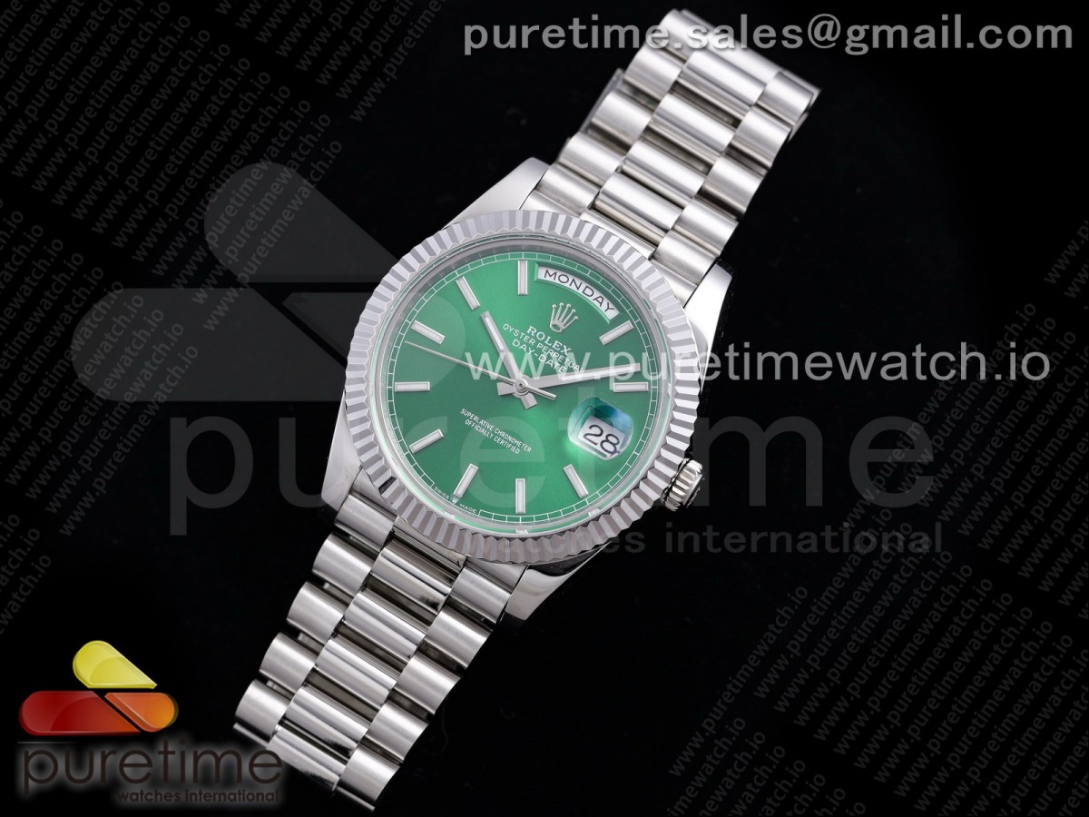 GM공장 롤렉스 데이데이트 40MM 그린 바인덱스 904L / Day Date 40 SS 904L Steel GMF 1:1 Best Edition Green Dial on SS Bracelet A2836