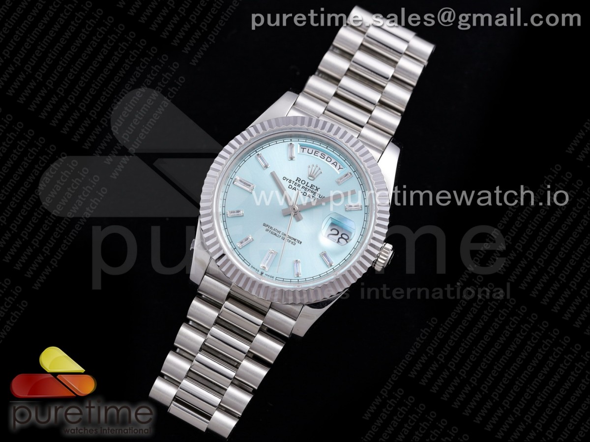 GM공장 롤렉스 데이데이트 40MM 블루 다이아다이얼인덱스 904L / Day Date 40 SS 904L Steel GMF 1:1 Best Edition Ice Blue Crystal Dial on SS Bracelet A2836