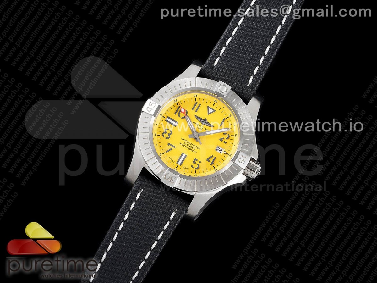 GF공장 V2 브라이틀링 어벤져 2 씨울프 옐로우아라빅다이얼 가죽 / Avenger II Seawolf SS GF 11 Best Edition Yellow Arabic Dial on Black Nylon Strap A2824 V2