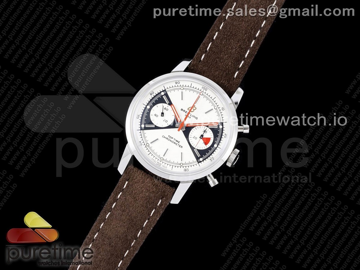 GF공장 브라이틀링 탑타임 크로노 화이트다이얼 브라운스트랩 / Top Time Chrono SS GF 11 Best Edition White Dial on Brown Leather Strap A7750