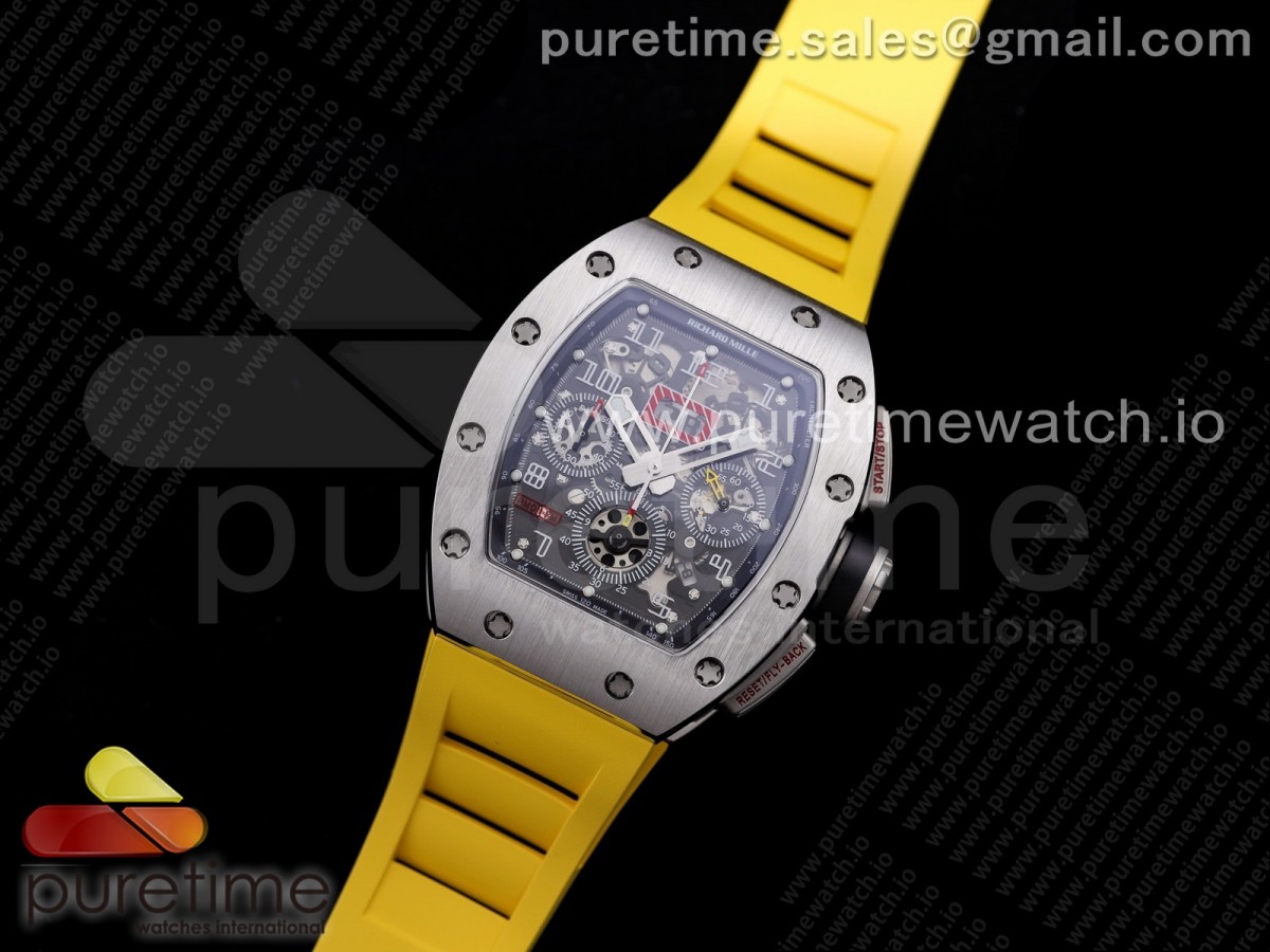 KV공장 리차드밀 RM011 크리스탈다이얼 실버 옐로우러버 / RM011 SS Chrono KVF 1:1 Best Edition Crystal Dial Black on Yellow Rubber Strap A7750 V3