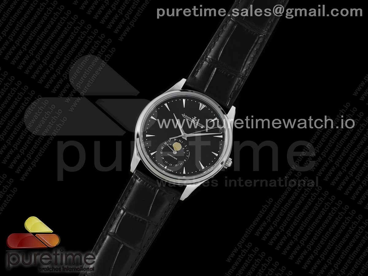 GF공장 V4 예거르쿨트르 마스터 울트라씬 문페이즈 블랙 / Master Ultra Thin Moon 1368470 SS GF 11 Best Edition Black Dial on Black Leather Strap A925 V4