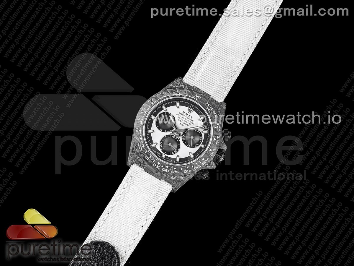 눕공장 데이토나 카본 DIW 화이트블랙 화이트스트랩 / Daytona DIW Carbon Noob 11 Best Edition WhiteBlack Dial on White Nylon Strap SA4130