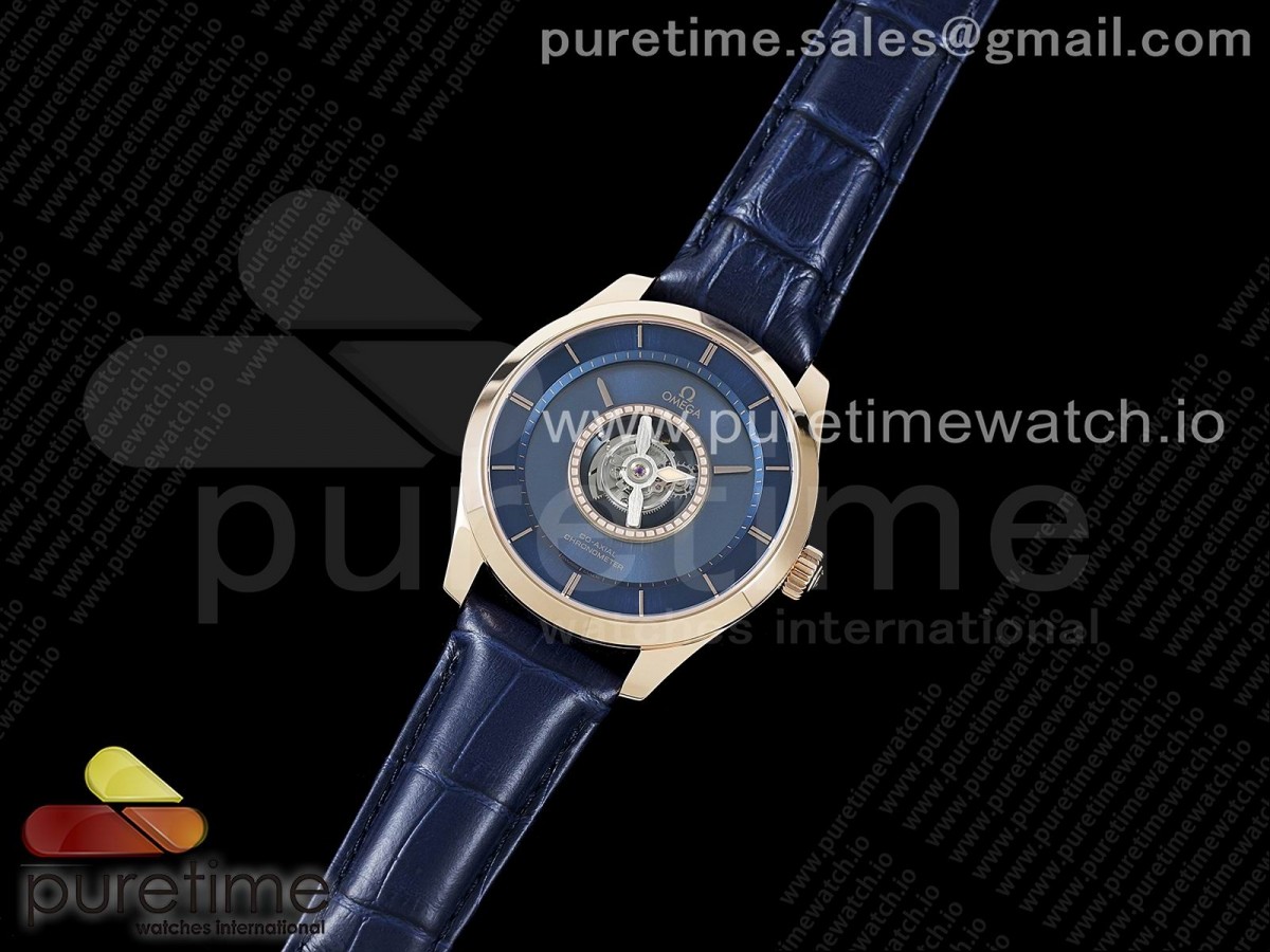 JB공장 오메가 드빌 투어볼린 로즈골드 블루다이얼 가죽 / De Ville Tourbillon RG JBF Best Edition Blue Dial on Blue Leather Strap