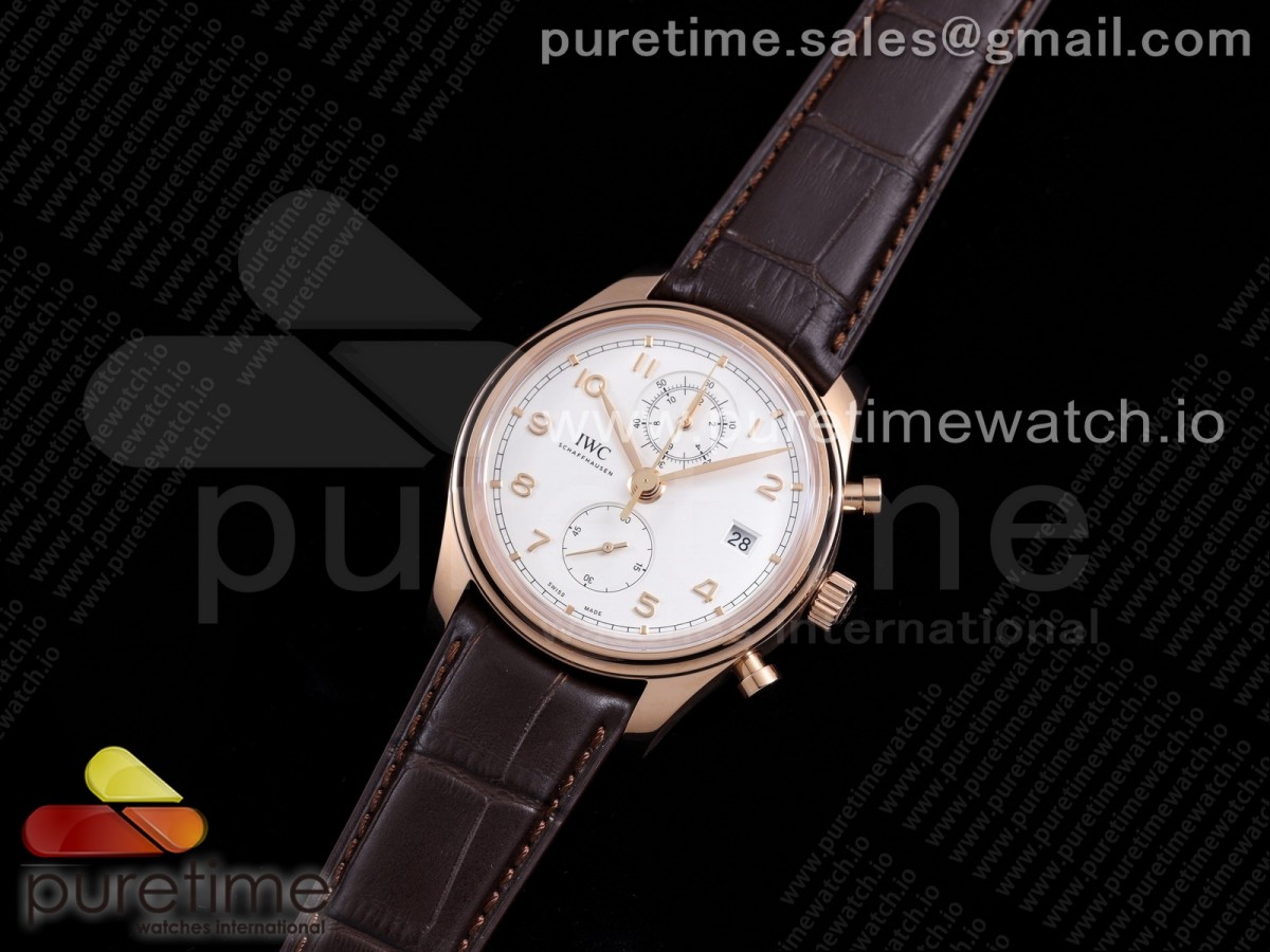 ZF공장 IWC 포르투기저 크로노 클래식 로즈골드 화이트다이얼 / 가죽 Portugieser Chrono Classic 42 RG IW390301 White Dial on Brown Leather Strap A7750