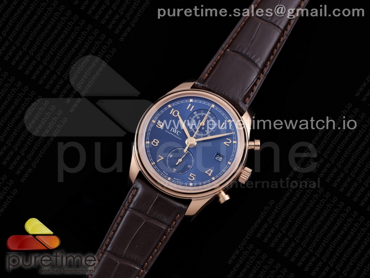 ZF공장 IWC 포르투기저 크로노 클래식 로즈골드 블루다이얼 / 가죽 Portugieser Chrono Classic 42 RG IW390305 Blue Dial on Brown Leather Strap A7750