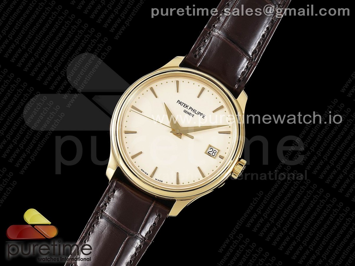 3K공장 V2 파텍필립 칼라트라바 5227 아이보리 옐로우골드 가죽 스트랩 / Calatrava 5227R SS 3KF 11 Best Edition White Dial on Brown Leather Strap A324 Super Clone V2