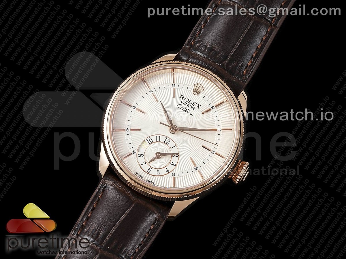 KZ공장 롤렉스 셀리니 듀얼타임 로즈골드 화이트다이얼 블랙가죽 / Cellini Dual Time 50529 RG KZF Best Edition White Dial on Brown Leather Strap A23J