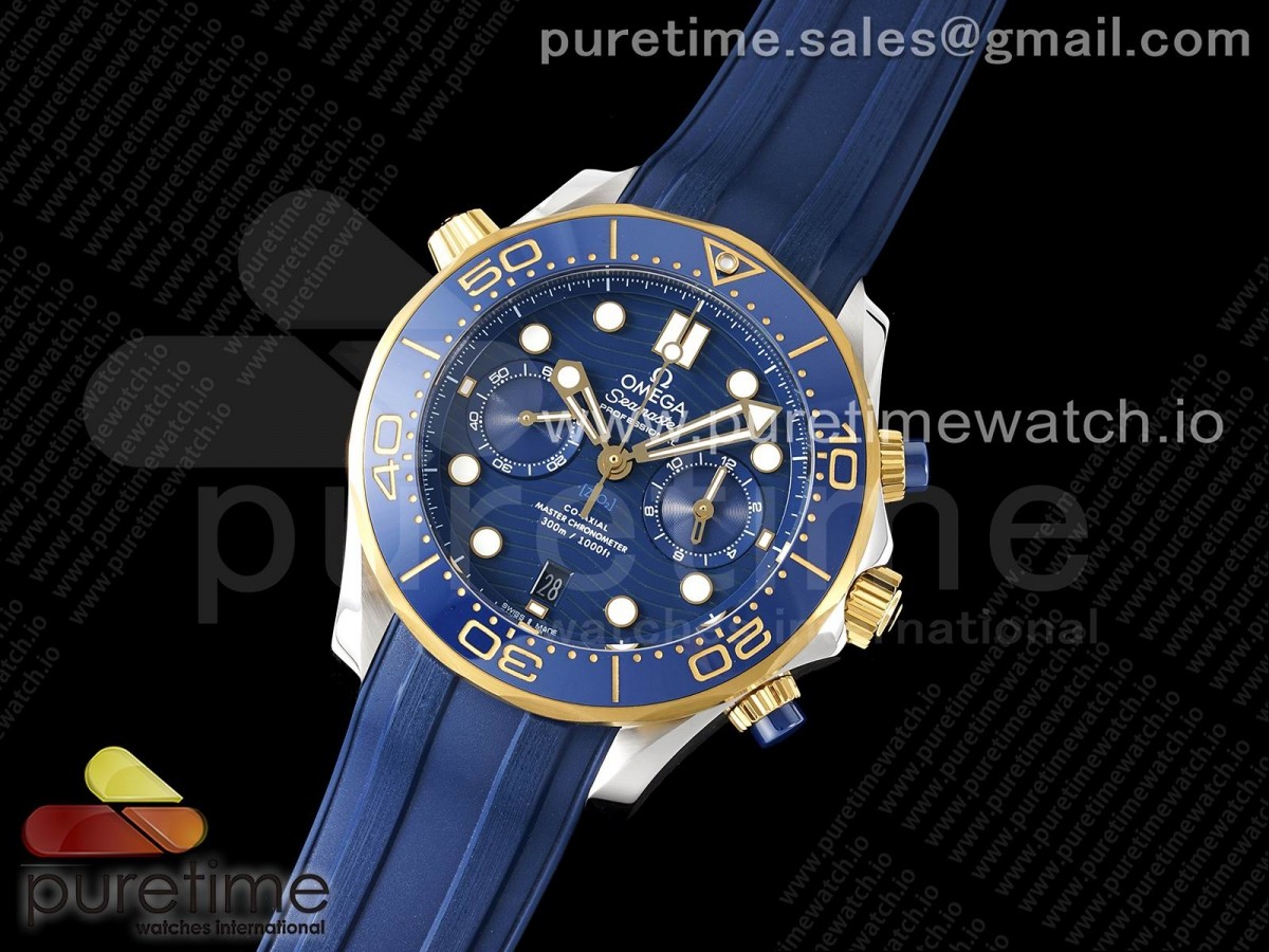 OM공장 오메가 씨마스터 다이버300 크로노 옐로우골드 콤비 블루러버 / Seamaster 300M Chrono SSYG OMF 11 Best Edition Blue Dial on Blue Rubber Strap A9900