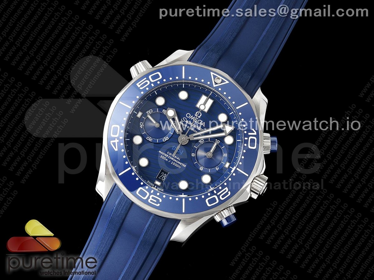 OM공장 오메가 씨마스터 다이버300 크로노 블루러버 / Seamaster 300M Chrono SS OMF 11 Best Edition Blue Dial on Blue Rubber Strap A