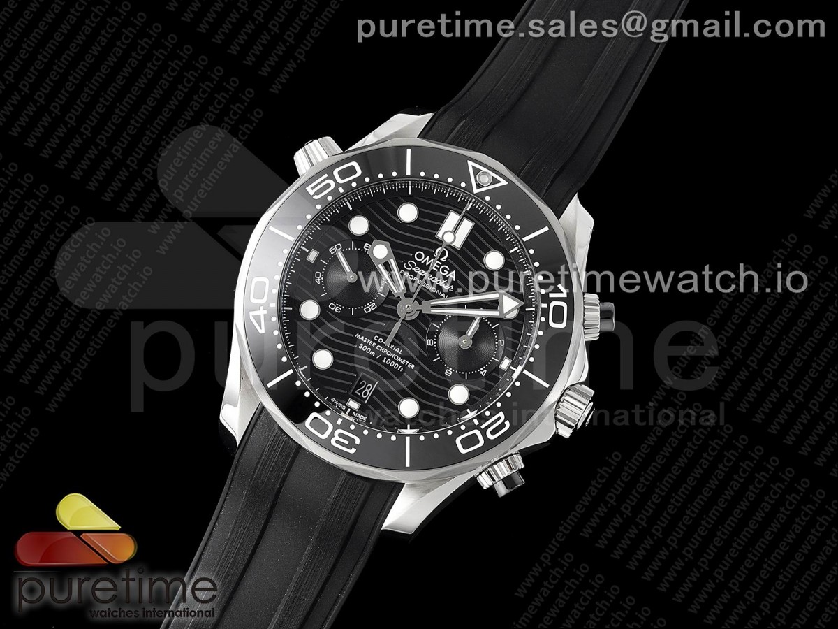 OM공장 오메가 씨마스터 다이버300 크로노 블랙러버 /  Seamaster 300M Chrono SS OMF 11 Best Edition Black Dial on Black Rubber Strap A9900