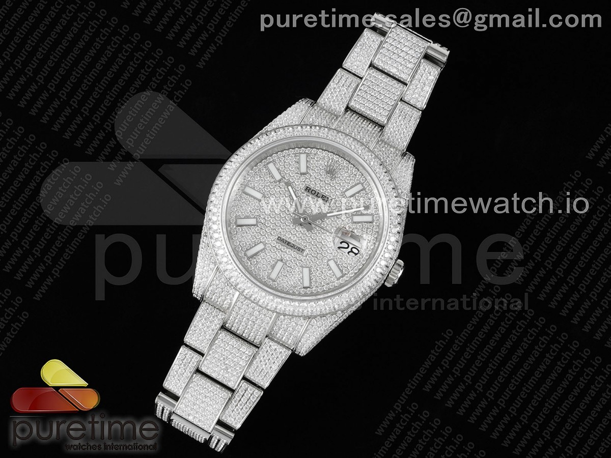 JD공장 롤렉스 데이저스트 41MM 풀다이아몬드 브슬 / Datejust 41 SS Full Diamonds JDF 11 Best Edition Stick Markers Dial on Bracelet A2824