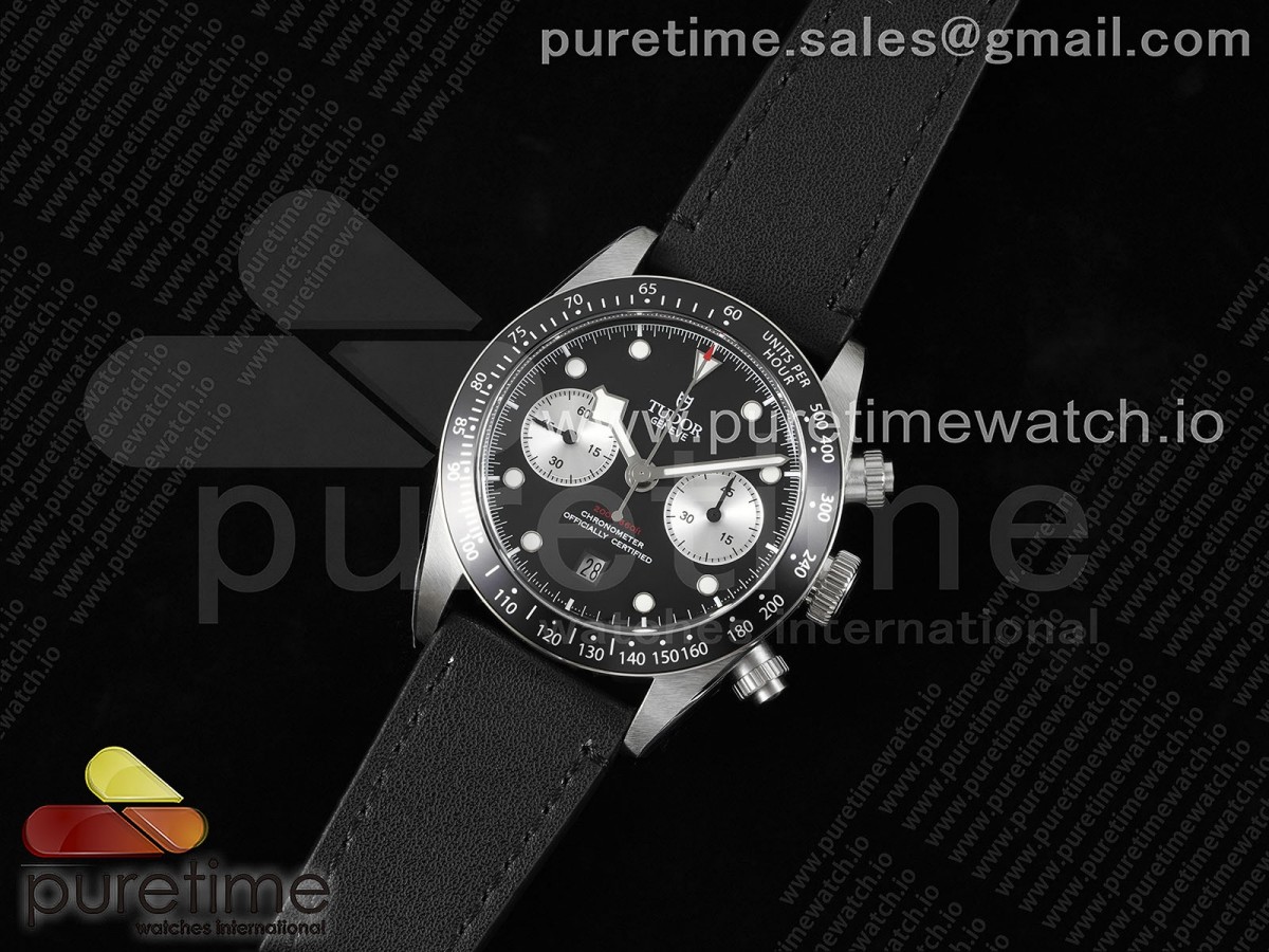 TWS공장 튜더 블랙베이 크로노 41MM 블랙실버다이얼 가죽 / Black Bay Chrono SS TWS 11 Best Edition BlackWhite Dial on Black Leather Strap A7750