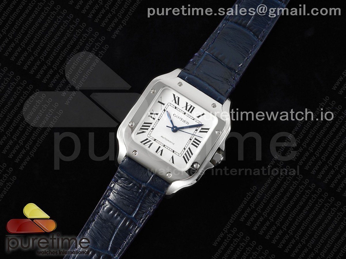 3K공장 까르띠에 산토스 드 화이트다이얼 35MM 미디움 / Santos de Cartier 35mm 3KF 11 Best Edition White Dial on Blue Leather Strap MIYOTA 9015