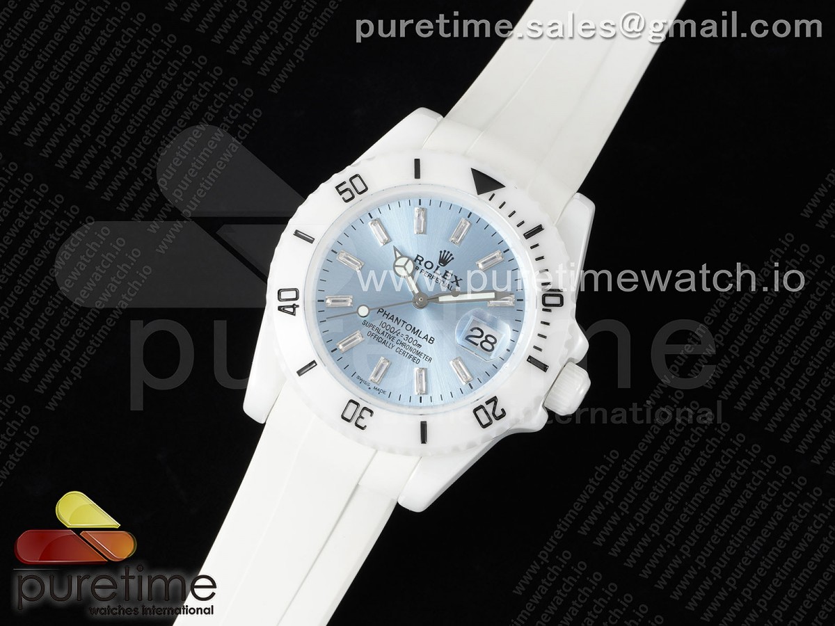 5G공장 롤렉스 서브마리너 40MM 화이트세라믹 아이스블루다이얼 화이트러버 / Submariner 40mm White Ceramic 5GF Best Edition Ice Blue Dial on White Rubber Strap SA3135