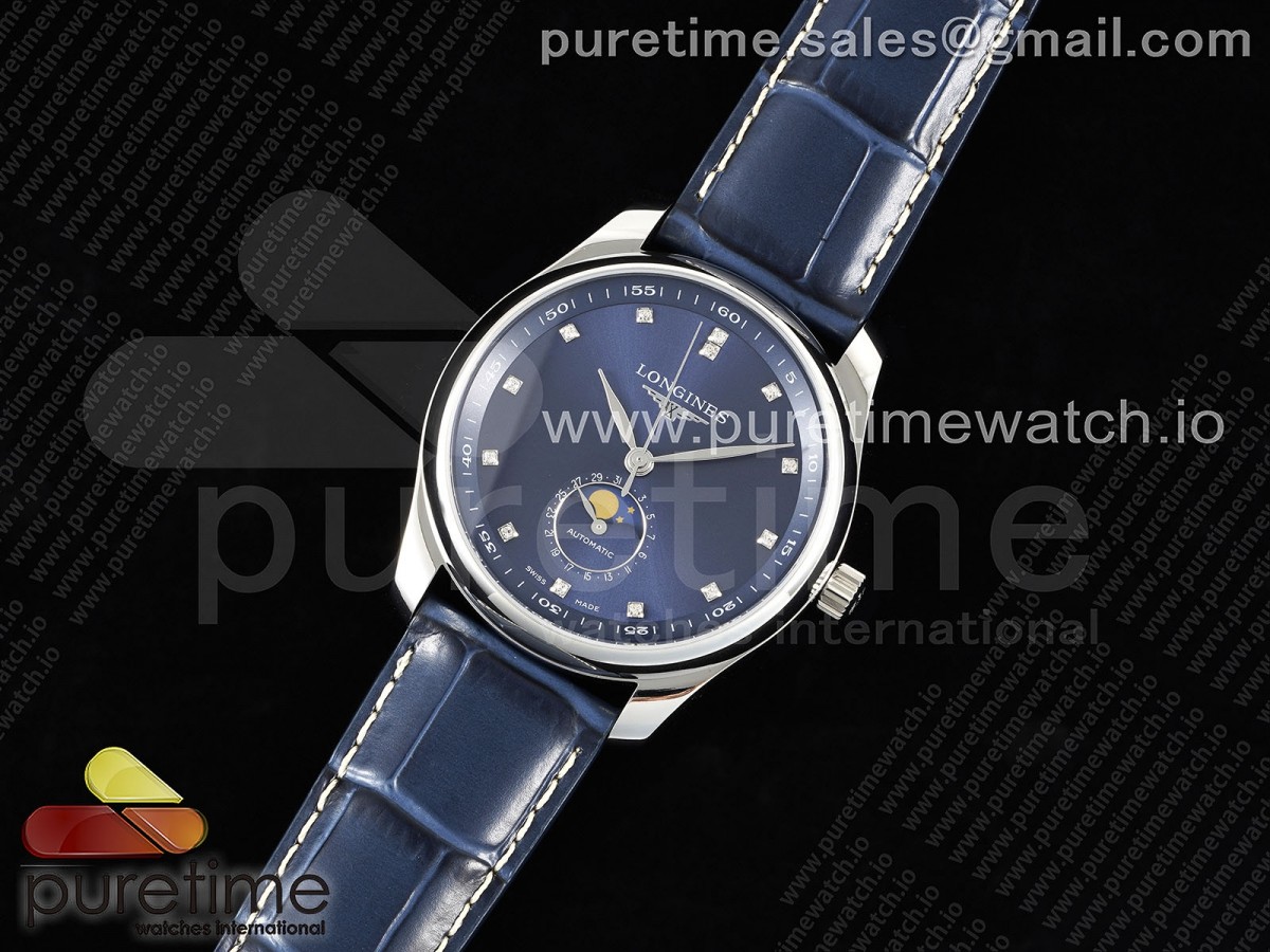 APS공장 론진 마스터 문페이즈 블루다이아 가죽 / Master Moonphase SS APSF 11 Best Edition Blue Diamonds Dial on Blue Leather Strap AL899