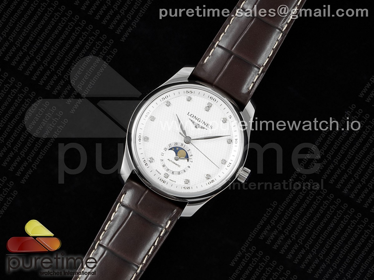 APS공장 론진 마스터 문페이즈 화이트다이아 가죽 / Master Moonphase SS APSF 11 Best Edition White Diamonds Dial on Brown Leather Strap AL899