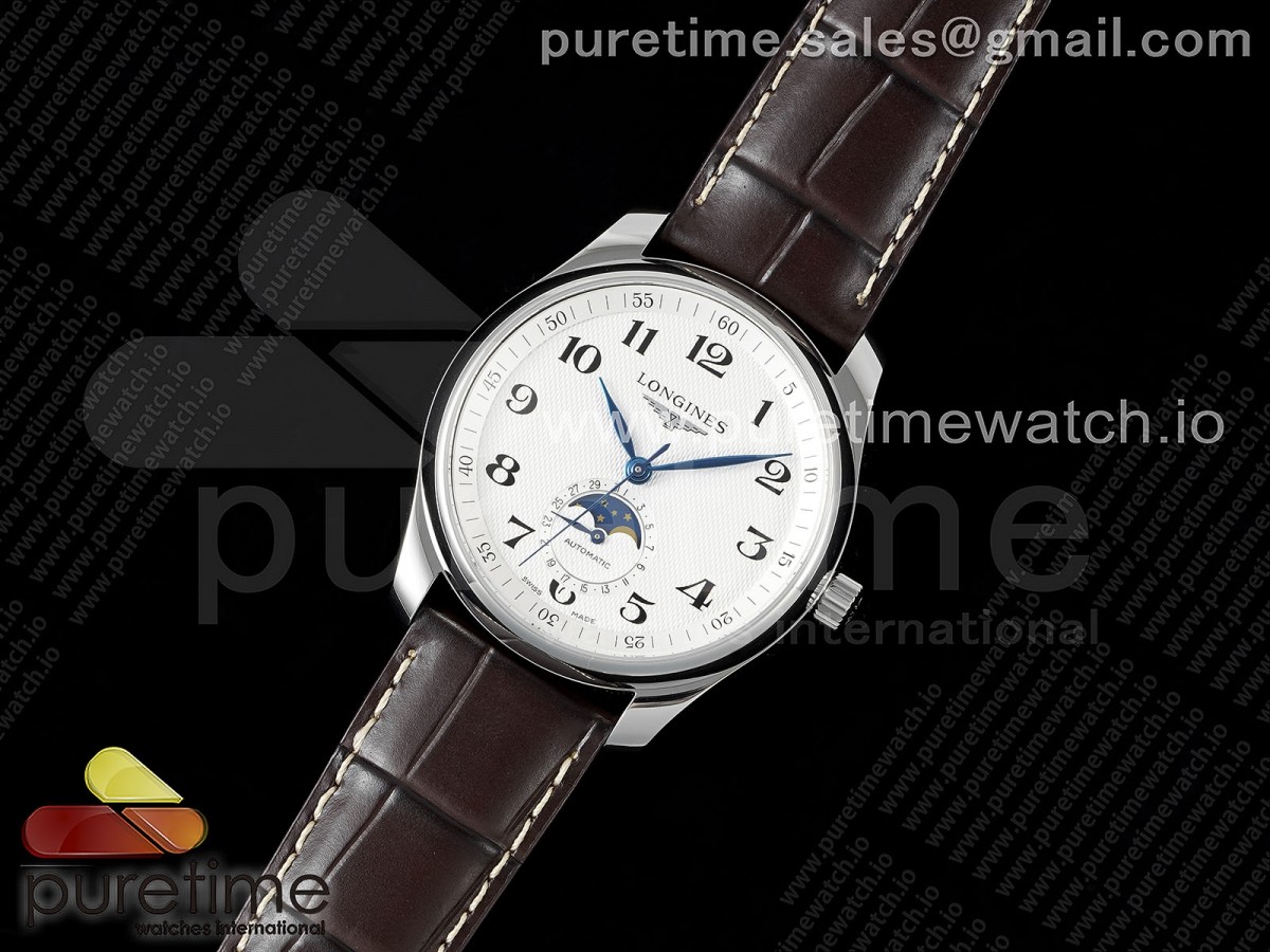 APS공장 론진 마스터 문페이즈 화이트넘버다이얼 가죽 /  Master Moonphase SS APSF 11 Best Edition White Numeral Dial on Brown Leather Strap AL899