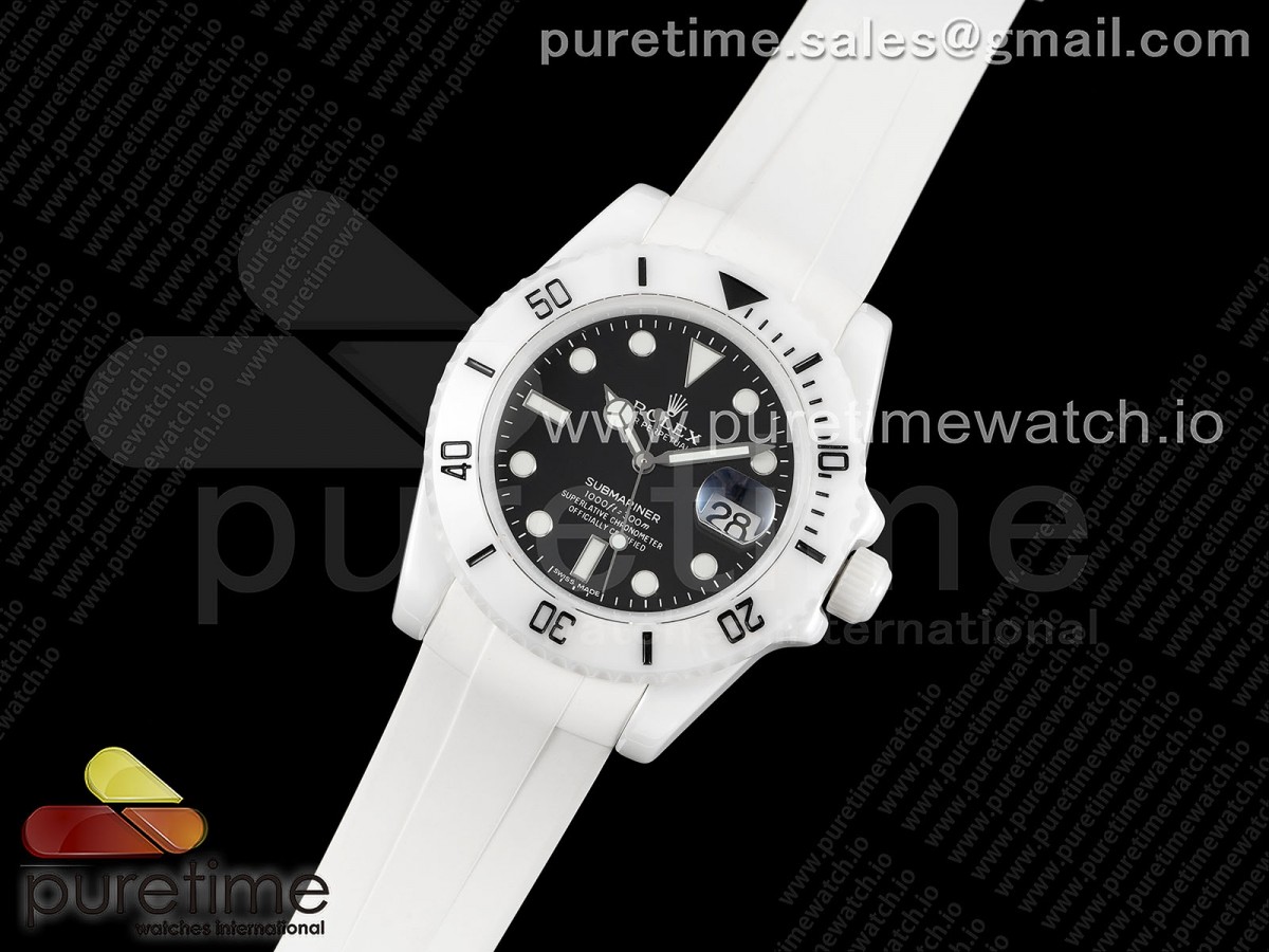 5G공장 롤렉스 서브마리너 40MM 화이트세라믹 블랙다이얼 화이트러버 / Submariner 40mm White Ceramic 5GF Best Edition Black Dial on White Rubber Strap SA3135