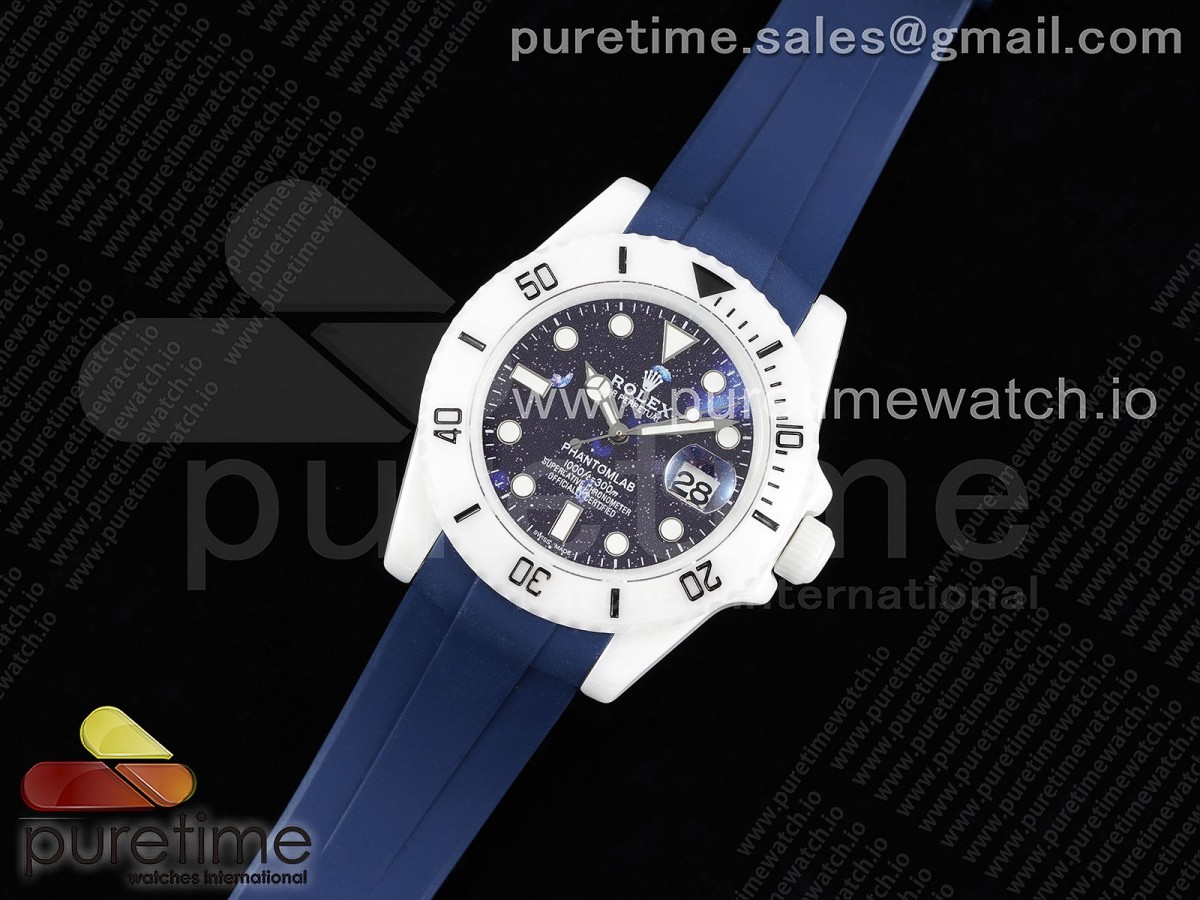 5G공장 롤렉스 서브마리너 40MM 화이트세라믹 다크블루다이얼 블루러버 /Submariner 40mm White Ceramic 5GF Best Edition Dark Blue Dial on Blue Rubber Strap SA3135