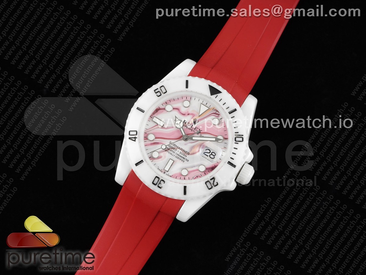 5G공장 롤렉스 서브마리너 40MM 화이트세라믹 레드화이트다이얼 레드러버 / Submariner 40mm White Ceramic 5GF Best Edition WhiteRed Dial on Red Rubber Strap SA3135