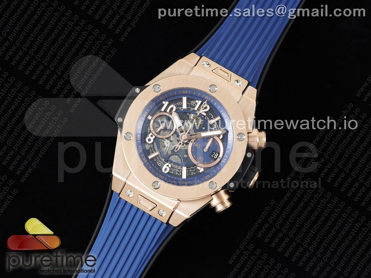 ZF공장 위블로 빅뱅 유니코 로즈골드 블루 스켈레톤다이얼 블루 러버 / Hublot Big Bang Unico RG ZF 11 Best Edition Blue Skeleton Dial on Blue Rubber Strap A1280