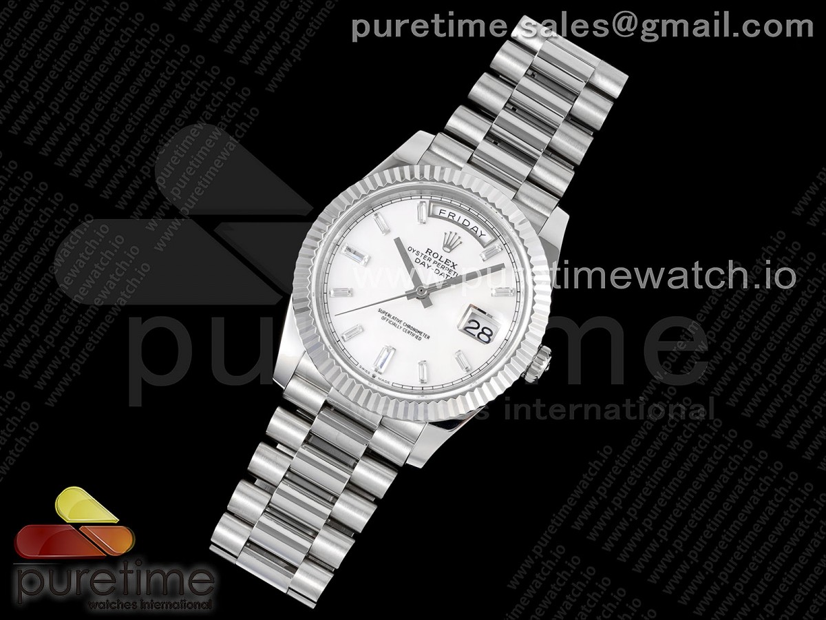 JD공장 롤렉스 데이데이트 화이트 다이아인덱스 40 / Day Date 40 SS 904L Steel JDF 11 Best Edition White Dial on SS Bracelet A2836