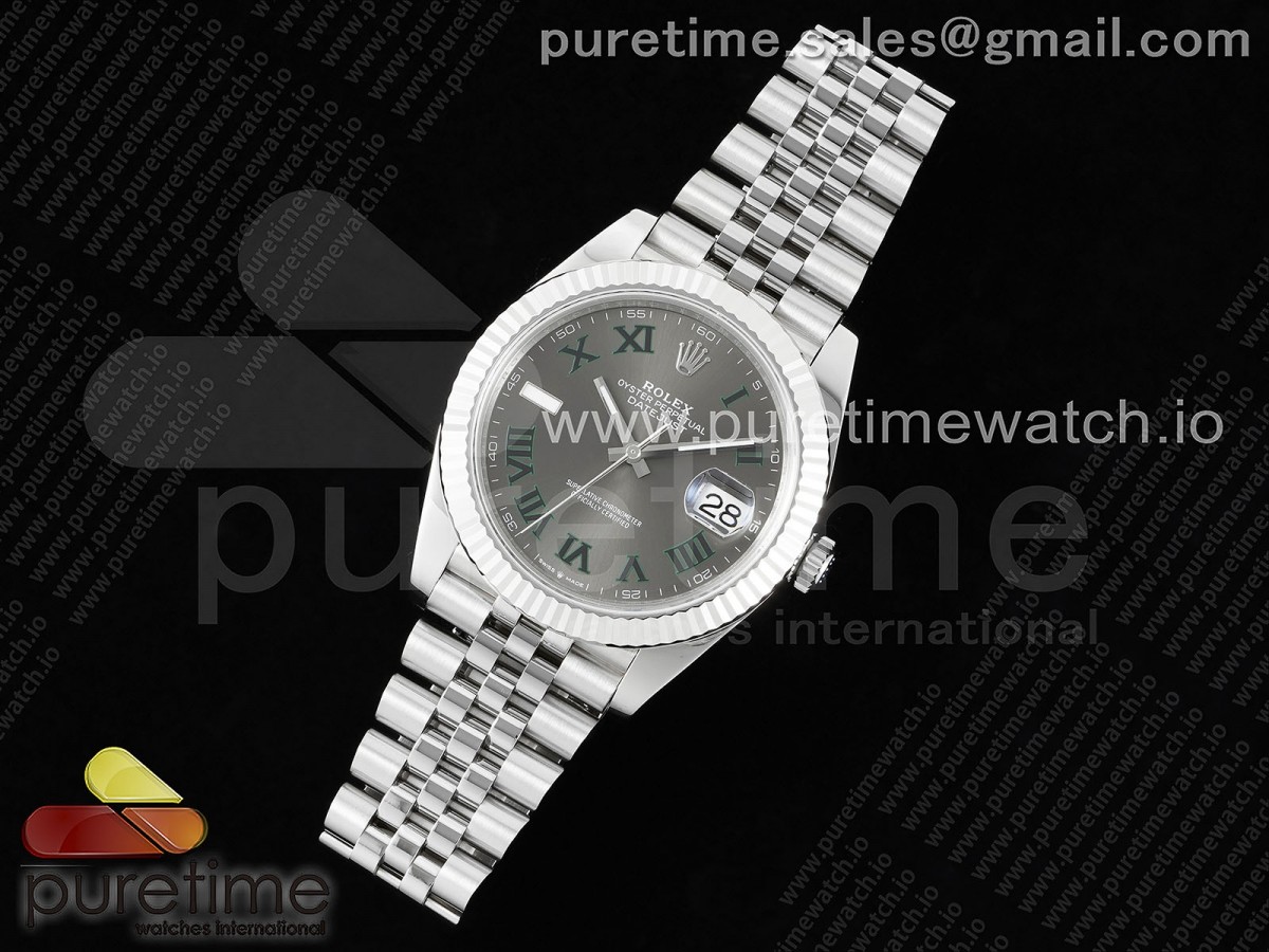 WF공장 롤렉스 데이저스트 41MM 윔블던 그레이로만인덱스 쥬빌레 플루티드 VR3235 / DateJust 41 126334 WF 11 Best Edition 904L Steel Gray Dial Green Roman Marker on Jubilee Bracelet VR3235