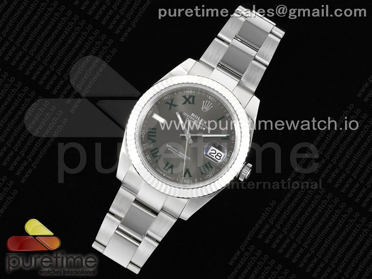 WF공장 롤렉스 데이저스트 41MM 윔블던 그레이 로만인덱스 쥬빌레 플루티드 VR3235 / DateJust 41 126334 WF 11 Best Edition 904L Steel Gray Dial Green Roman Marker on Oyster Bracelet VR3235