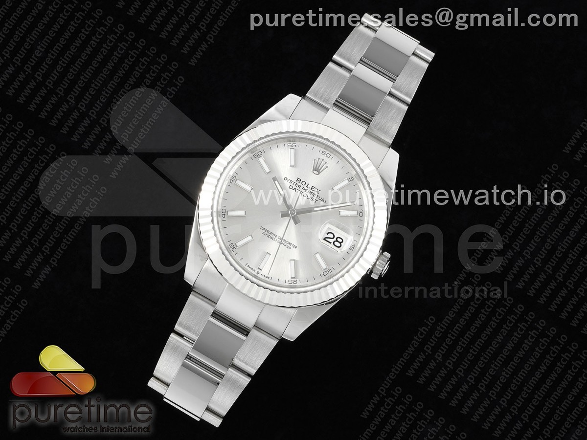 WF공장 롤렉스 데이저스트 41MM 실버바인덱스 오이스터 플루티드 VR3235 / DateJust 41 126334 WF 11 Best Edition 904L Steel Silver Stick Dial on Oyster Bracelet VR3235