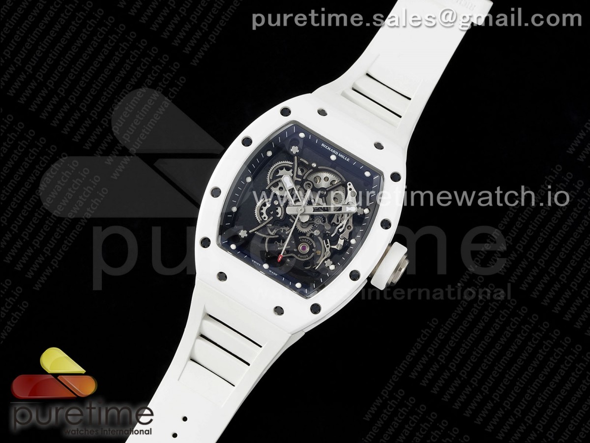 BBR공장 리차드 밀 화이트 세라믹 RM055 White Ceramic BBR Best Edition Skeleton Dial on White Rubber Strap Clone RMUL2