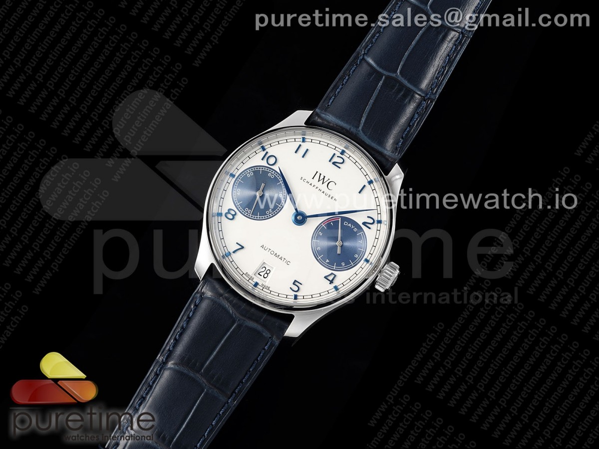 Portuguese Real PR IW500715 SS AZF 11 Best Edition WhiteBlue Dial on Blue Leather Strap A52010