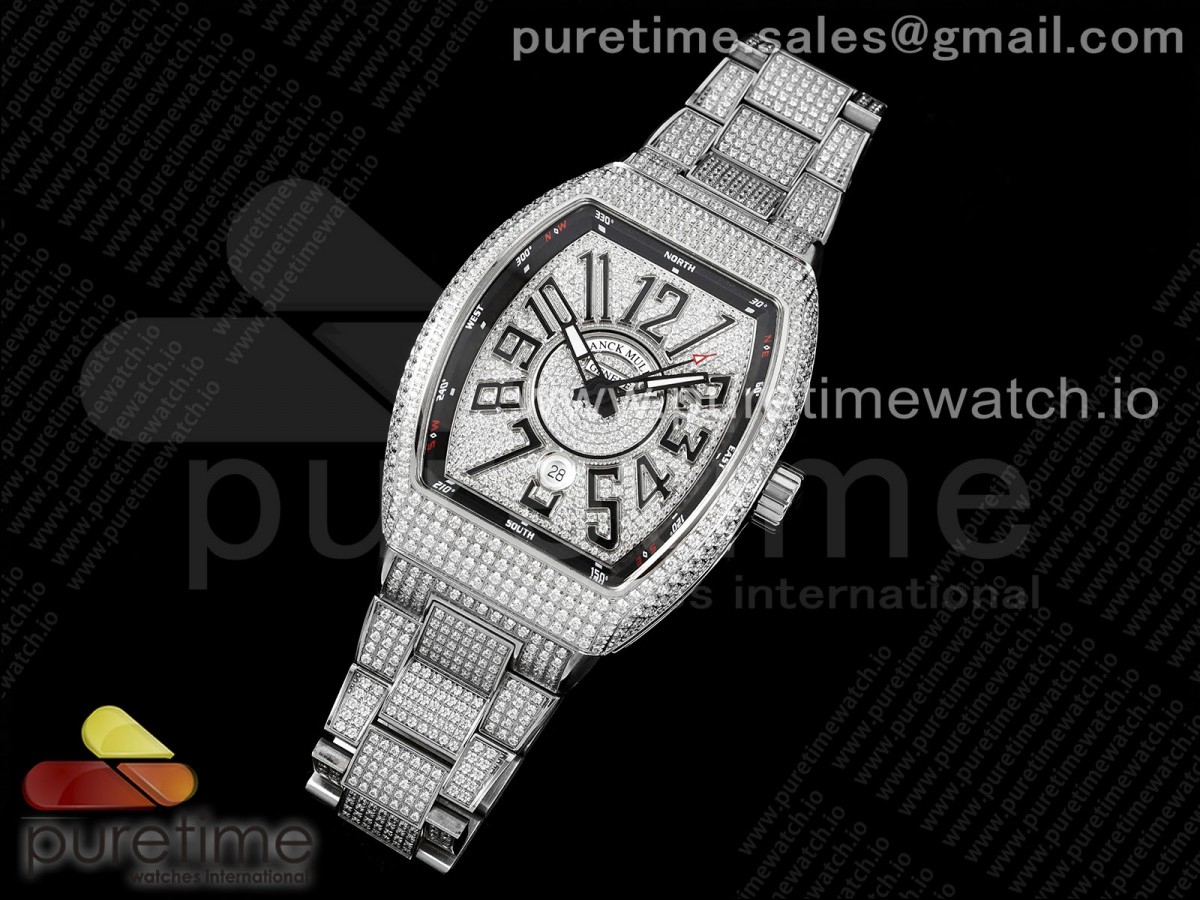 AB공장 프랭크뮬러 뱅가드 풀다이아 블랙 Vanguard SS Full Diamonds ABF Best Edition Diamonds Black Dial on Diamonds Bracelet A2824