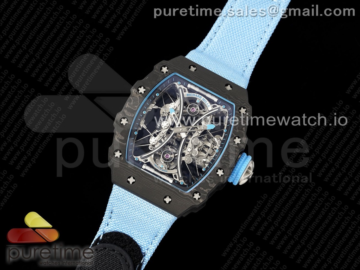 RM공장 리차드밀 투어빌론 카본 스켈레 RM53-02 Tourbillon Carbon RMF Best Edition Skeleton Dial on Blue Nylon Strap