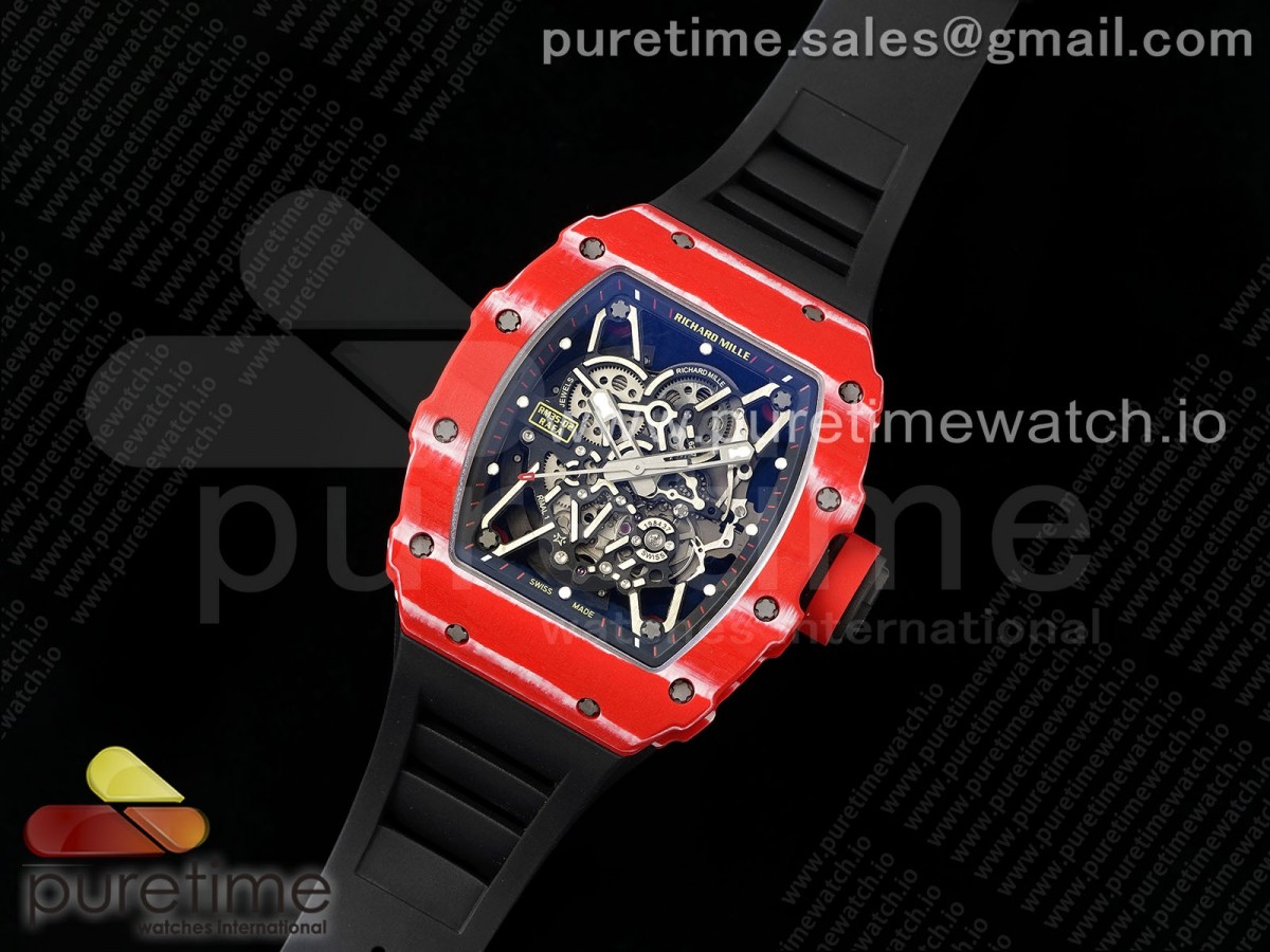 ZF공장 리차드 밀 레드카본 블랙스트랩 RM035-02 Red Carbon ZF 11 Best Edition Skeleton Dial on Black Rubber Strap NH05A V3+