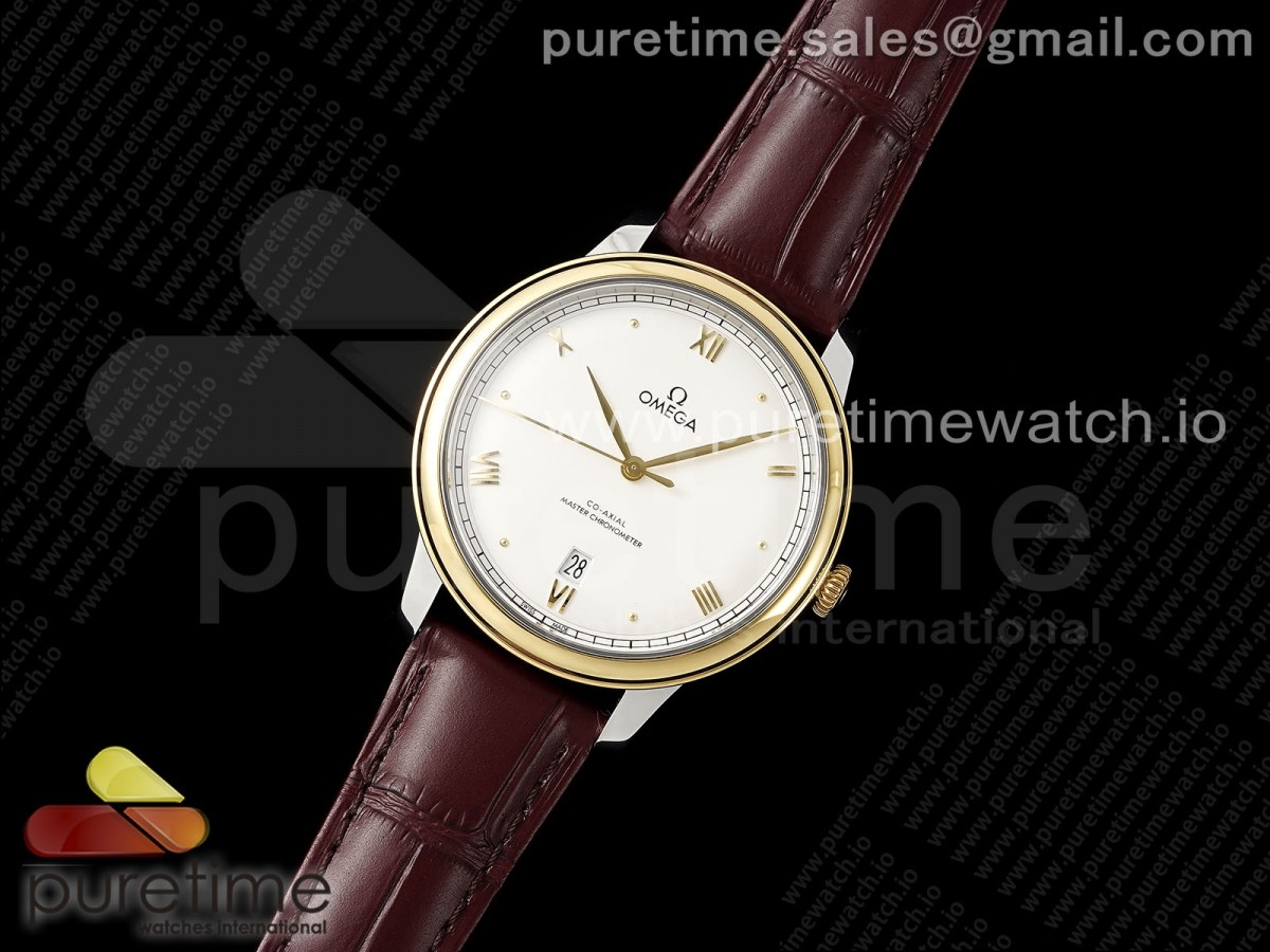 MK공장 오메가 드빌 데이트 화이트 로만 옐로우골드 De Ville Date YG MKF 11 Best Edition White Dial Roman Marker on Brown Leather Strap A8800