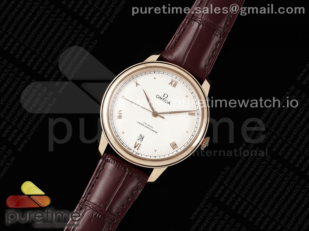 MK공장 오메가 드빌 데이트 화이트다이얼 로즈골드 De Ville Date RG MKF 11 Best Edition White Textured Dial Roman Marker on Brown Leather Strap A8800