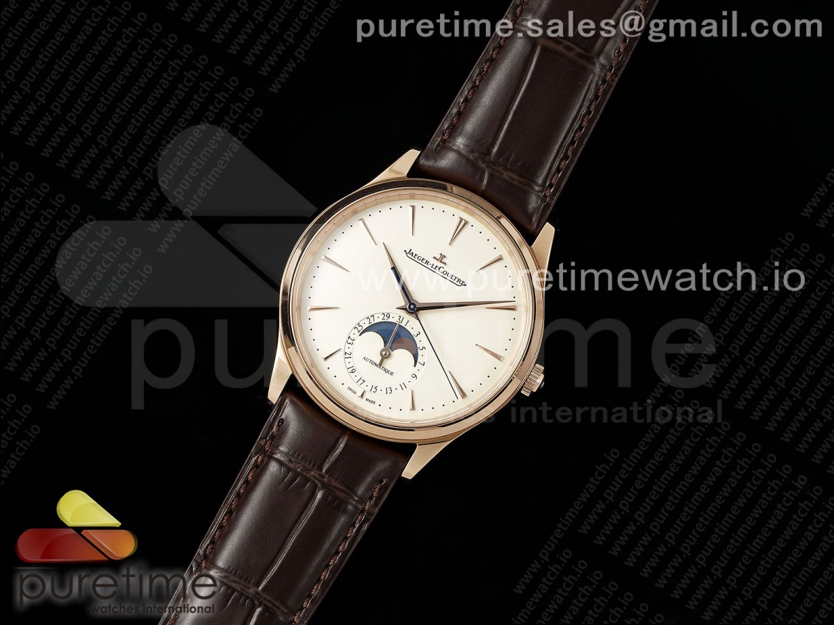 APS공장 예거 울씬문 신형 로즈골드 화이트 다이얼Master Ultra Thin Moon RG APSF 11 Best Edition White Dial on Brown Leather Strap SA925 Super Clone