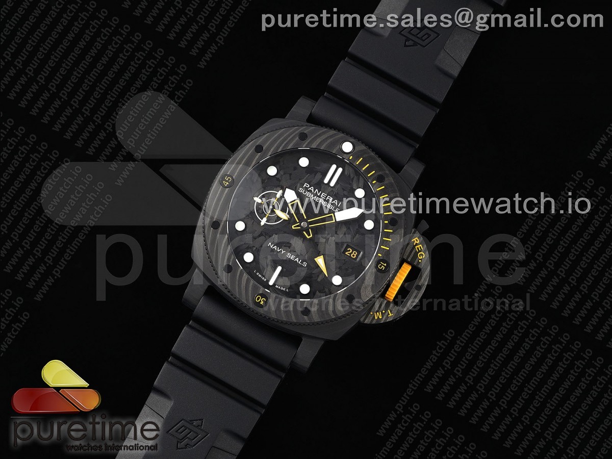 VS공장 파네라이 PAM1324 Y 44mm Submersible VSF 11 Best Edition Carbon Dial on Rubber Strap P.9011 Clone