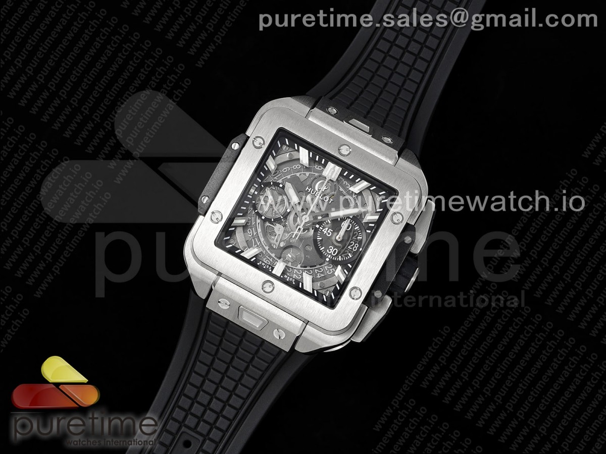 BB공장 위블로 스퀘어뱅 유니코 42미리 티타늄 스틸베젤 Square Bang Unico 42mm Titanium BBF 11 Best Edition Skeleton Dial on Black Rubber Strap A1280