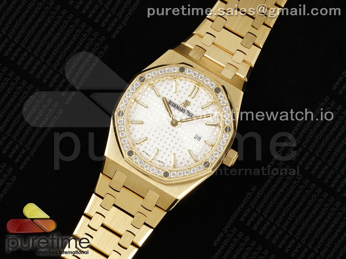 ZF공장 오데마피게 로얄오크 레이디 33미리 Lady Royal Oak 33mm YG ZF 11 Best Edition White Dial Diamonds Bezel on YG Bracelet ETA Quartz