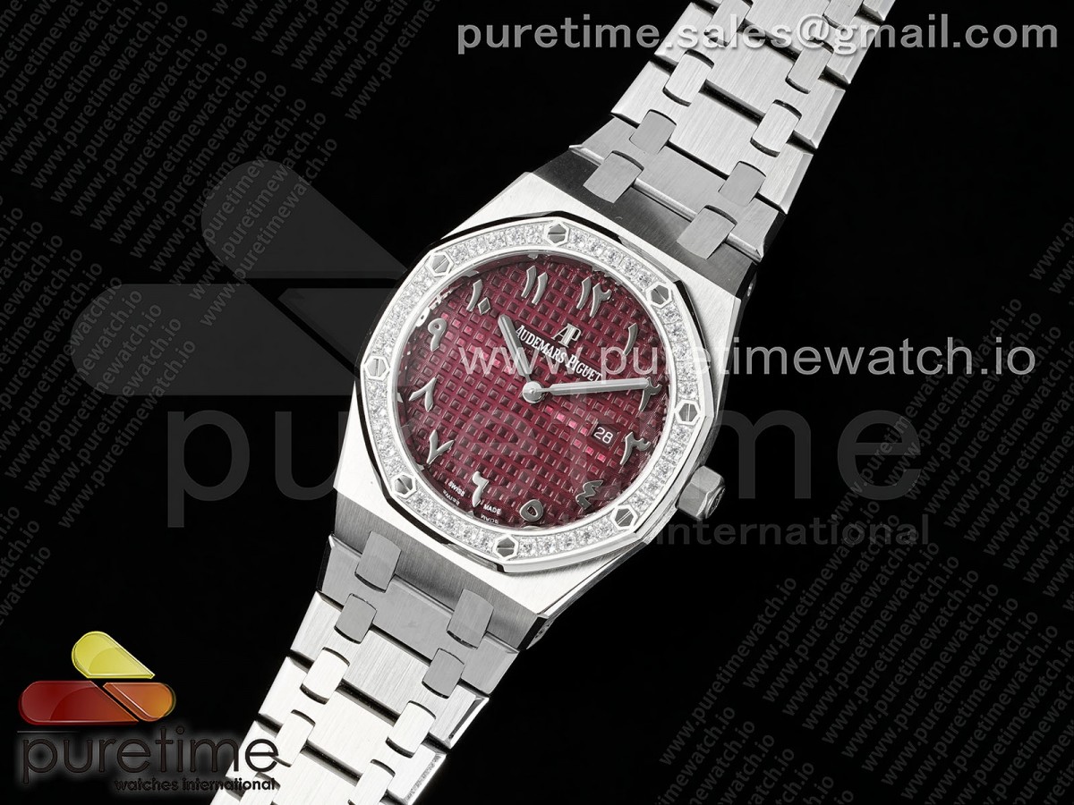 ZF공장 오데마피게 로얄오크 레이디 33미리Lady Royal Oak 33mm SS ZF 11 Best Edition Red Arabic Dial Diamonds Bezel on SS Bracelet ETA Quartz