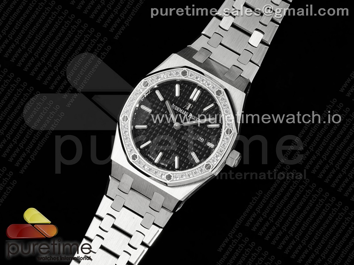 ZF공장 오데마피게 로얄오크 레이디 33미리 Lady Royal Oak 33mm SS ZF 11 Best Edition Black Dial Diamonds Bezel on SS Bracelet ETA Quartz