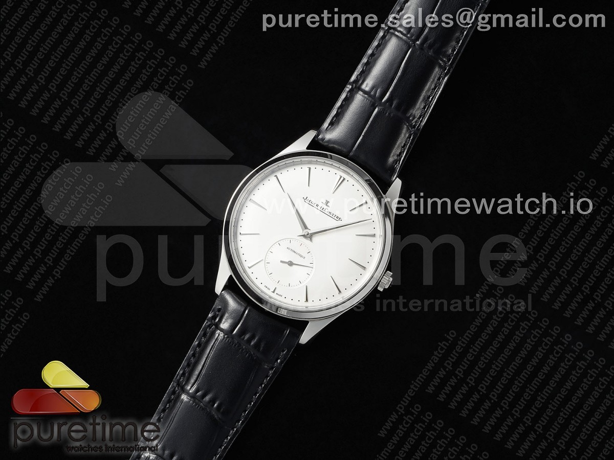 APS공장 예거 울씬문 신형 화이트 다이얼 Master Ultra Thin Small Second SS APSF 11 Best Edition White Dial on Black Leather Strap SA896 Super Clone