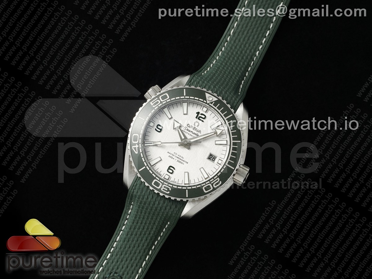 VS공장 오메가 씨마스터 플래닛오션 43.5미리 화이트 그린베젤 Planet Ocean 43.5mm SS VSF 11 Best Edition Green Bezel White Dial on Green Rubber Strap A8900 Super Clone