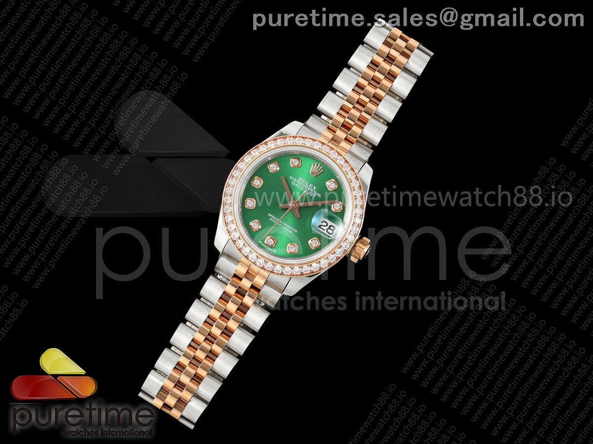 JD공장 롤렉스 데이저스트 28미리 여성용 DATEJUST 28 SSRG JDF 11 BEST EDITION GREEN DIAL DIAMONDS BEZEL ON SSRG PRESIDENT BRACELET A2671